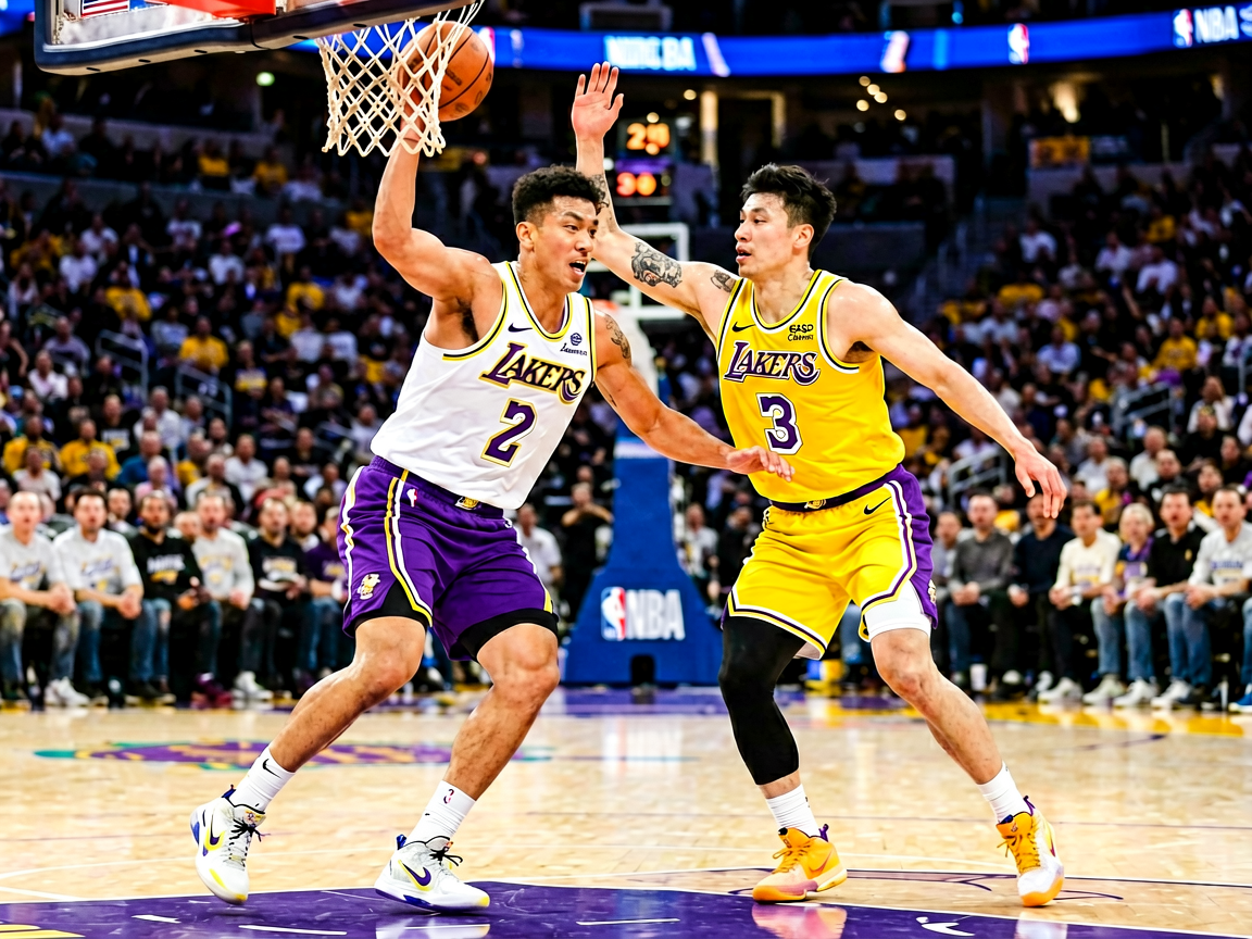 NBA篮球比赛现场，球员激烈对抗的精彩画面