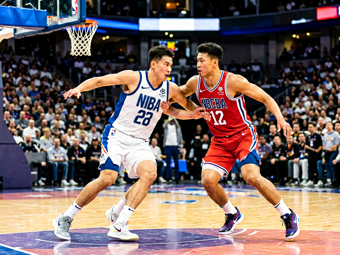 篮球比赛现场，NBA球员激烈对抗的精彩瞬间